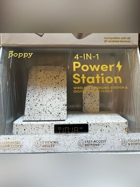 New XO Poppy 4-in-1 Wireless Charging Station - Speckled White iPhone